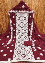 Georgette Maroon Casual Wear Multi Work Dress Material